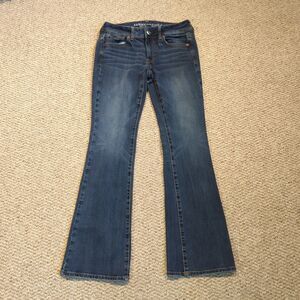 American Eagle Kick Boot Jeans Womens 2 Short Blue Stretch Dark Wash Denim